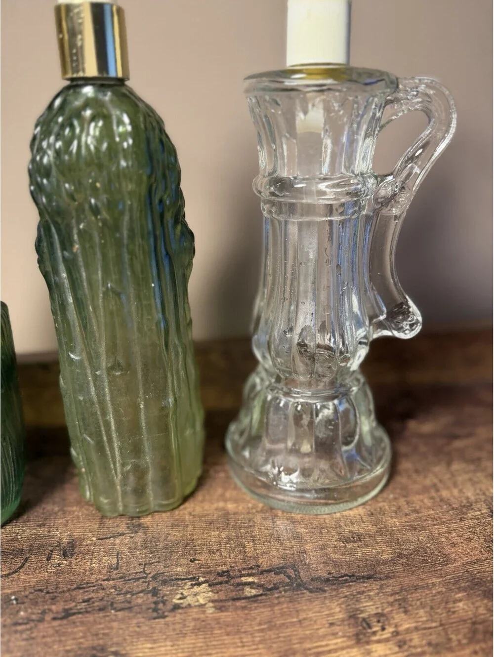 Avon Vintage Refillable Glass Soap Dispensers 4-Pack Green/Clear 10 in